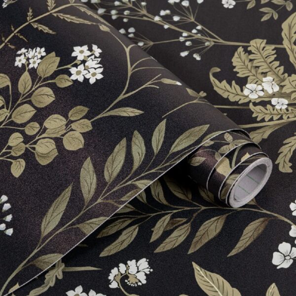 17.3-in x 393-in Floral Wallpaper Peel and Stick Floral Black Wallpaper Self Adhesive Flower Wall Paper Contact Paper Home Decor Wall Covering Old Furniture Renovation