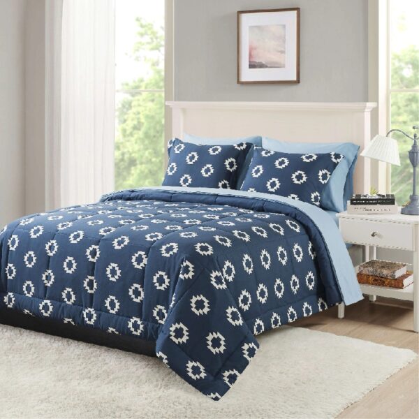 7 Piece Reversible Bed in a Bag Comforter Set with Sheets, Black, Queen