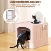 Extra Large Foldable Cat Litter Box with Litter Scoop, Front Entry Top Exit Cat Litter Pan with Lid, Enclosed Anti-Splashing Kitty Litter Box, Drawer Type Cat Litter Easy Cleaning and Scoop, Pink