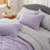 Light Purple Queen Comforter Set - 7 Pieces Reversible Queen Bed in a Bag, Queen Bed Set Light Purple and Grey with Comforters, Sheets, Pillowcases & Shams