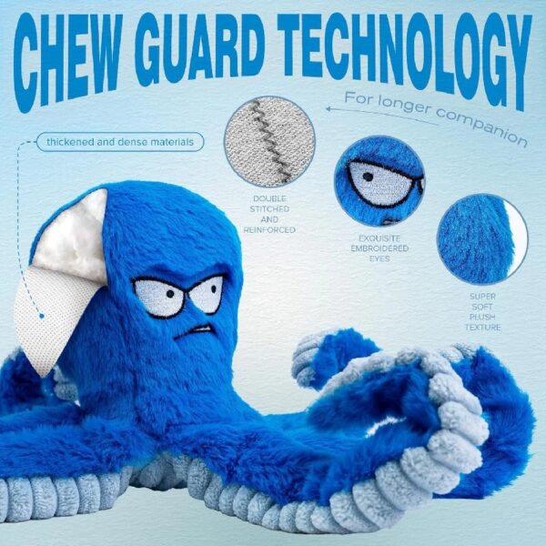 Dog Toys for Aggressive Chewers, Large Dog Toys to Keep Them Busy, Interactive Dog Toys, Squeaky Dog Toys, Tug of War Dog Toy, Crinkle Dog Toy (Blue Octopus)