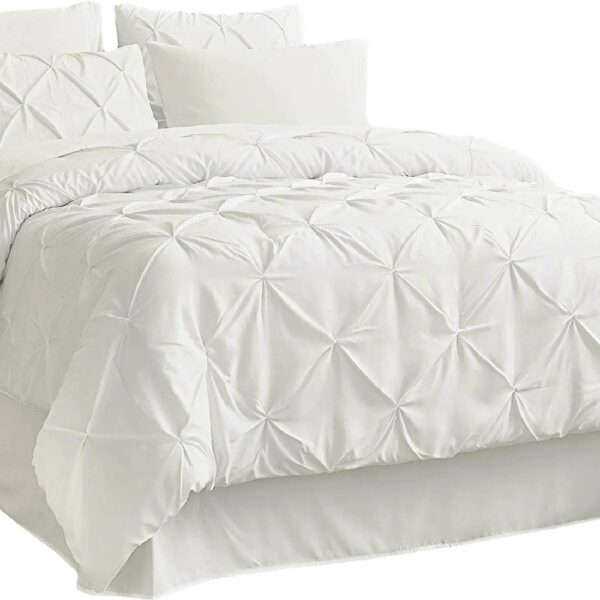 Dorm Bedding Twin Comforter Set - 5 Pieces Pintuck Bed in A Bag with Comforters, Sheets, Pillowcases & Shams