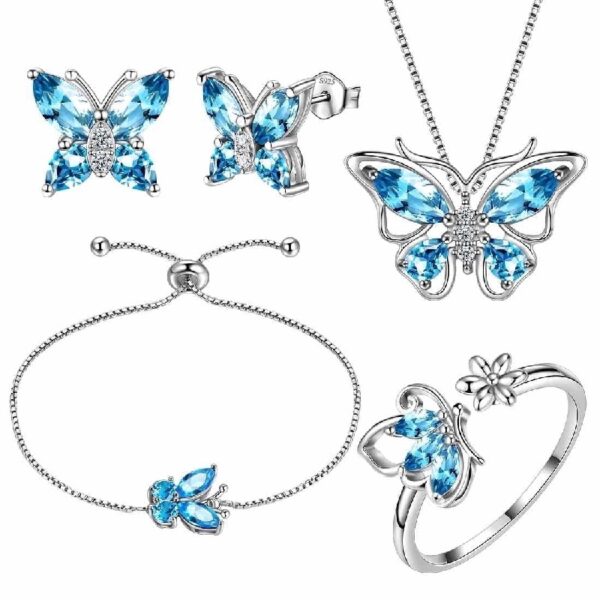 Purple Butterfly Jewelry Amethyst February Birthstone Jewelry Set Fine Necklace/Earrings 925 Sterling Silver Women Birthday Mother's Day Gifts