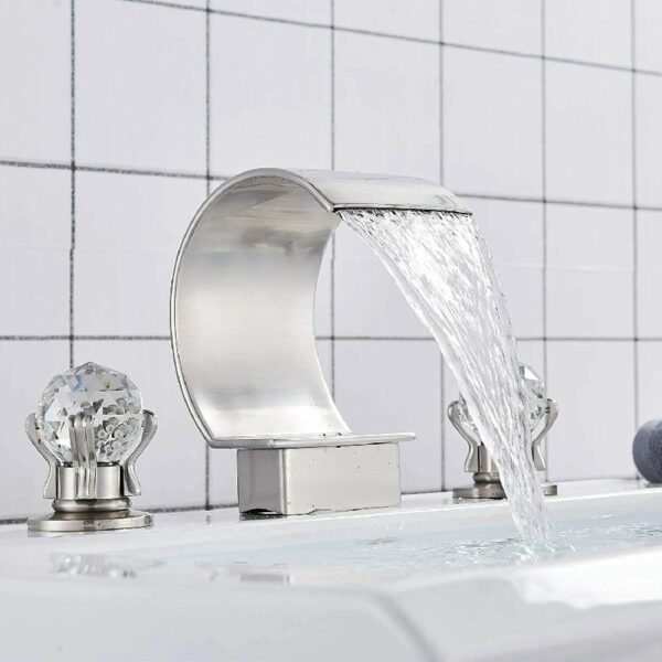Widespread Bathroom Basin Faucet Crystal Handle Sink Mixer Tap Chrome Finish