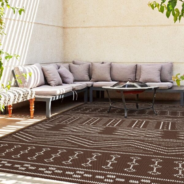 Outdoor Rug 6'x9' Waterproof Patio Rug Reversible Indoor Outdoor Rug Lightweight Plastic Straw Rug for RV Camping Deck Balcony Boho Porch Decor Dark Grey and White