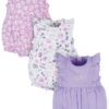 Brand Baby Girl Ruffle Sleeve Rompers, 3-Pack, Sizes, 0/3 Months - 24 Months