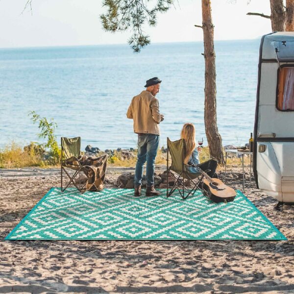 Outdoor Rugs Waterproof Plastic Straw Mat 6'x9' Reversible for RV Patio Deck Beach Black & Brown