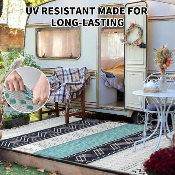 Outdoor Rug 6'x9' Waterproof Patio Rug Reversible Indoor Outdoor Rug Lightweight Plastic Straw Rug for RV Camping Deck Balcony Boho Porch Decor Dark Grey and White