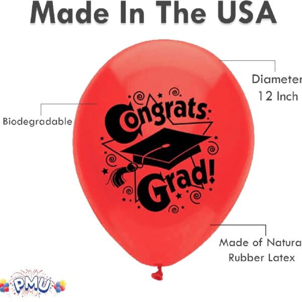 PMU Graduation Balloons 11 Inch PartyTex Premium Emerald Green with All-Over Print White Grad Caps-Confetti and Streamers Pkg/100