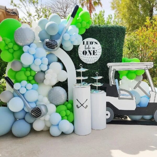 Enanal Hole in CORNET One Balloon Garland Arch Kit, Blue Green Balloon with Golf Cart and Golf Foil Balloons for Partee Time First Birthday Men Boy Golf Party Decorations Sports Party Supplies