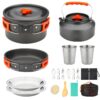 16pcs Camping Cookware Mess Kit, Non-Stick Lightweight Pot Pan Kettle Set with Stainless Steel Cups Plates Forks Knives Spoons for Camping, Outdoor Cooking and Picnic