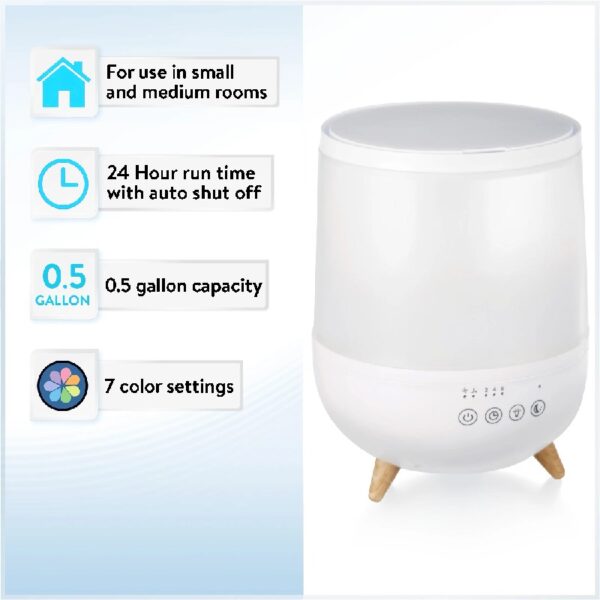 Cool Mist Ultrasonic Color Changing Humidifier & Diffuser, Filter-Free, 0.5 Gallon