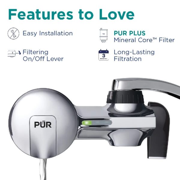 PLUS Faucet Mount Water Filtration System, Horizontal, Black/Chrome, PFM200B