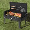 Portable Grill Charcoal Grill BBQ Grill Square Design Black