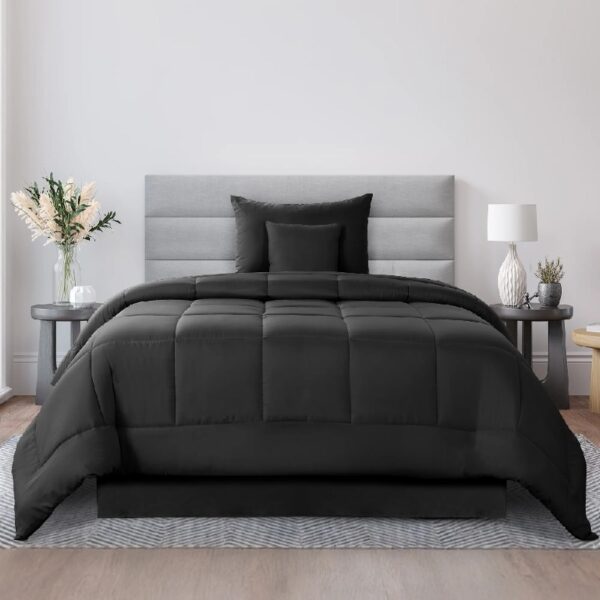 Lux Decor Collection 5 Piece Queen Down Alternative Comforter Set, Washable Duvet Bedding Set - Quatrefoil Navy