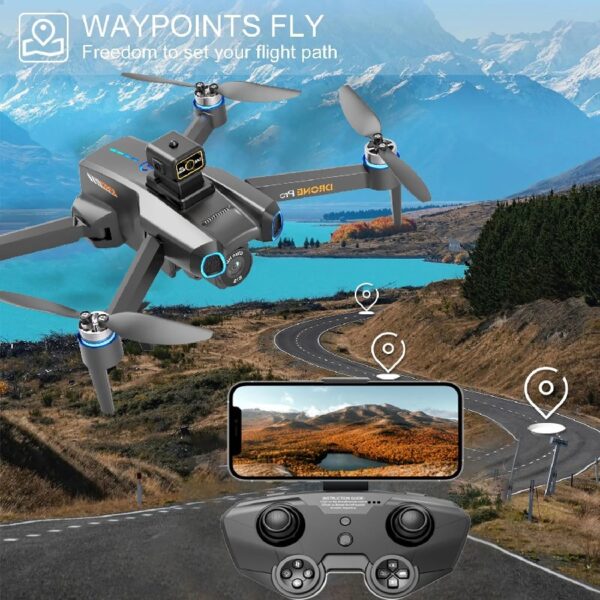 Large Size Four-Axis Brushless Drone 4K HD FPV Camera Wifi RC Quadcopter，360° Flip，Waypoint Flight，for Kids Adult and Beginners，GPS，Black，2 Batteries