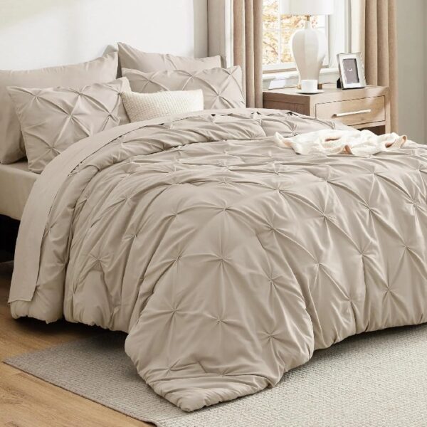 Dorm Bedding Twin Comforter Set - 5 Pieces Pintuck Bed in A Bag with Comforters, Sheets, Pillowcases & Shams