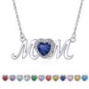 Bestyle S925 Sterling Silver Necklace for Mom Grandma Shiny CZ Heart Pendant Necklace March Created Aquamarine Birthstone Jewelry Mother's Day Gift