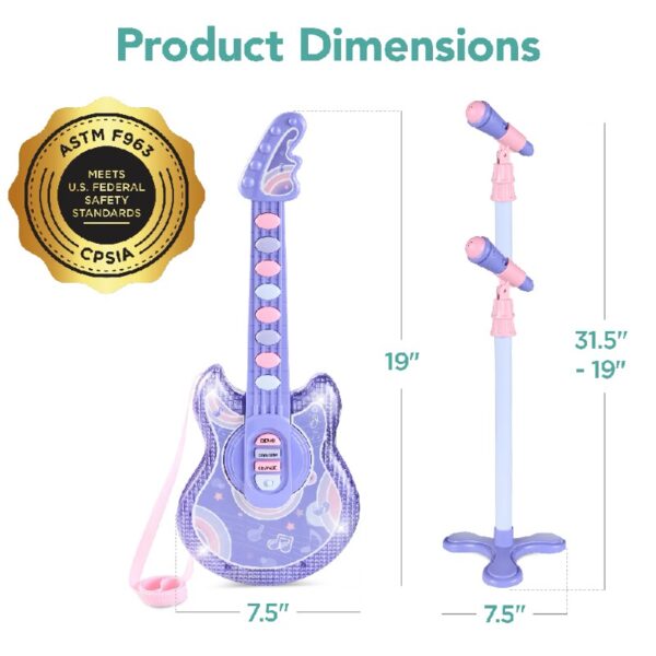 19in Kids Flash Guitar, Pretend Play Musical Instrument Toy for Toddlers w/ Mic, Stand - Navy
