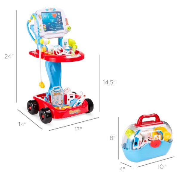 Play Doctor Kit for Kids, Pretend Medical Station Set with Carrying Case, Mobile Cart - Blue