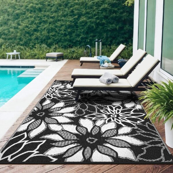 6'x 9' Outdoor Rug Plastic Waterproof Outside Foldable Mat UV Resistant Patio RV Deck Carpet,Black Brown
