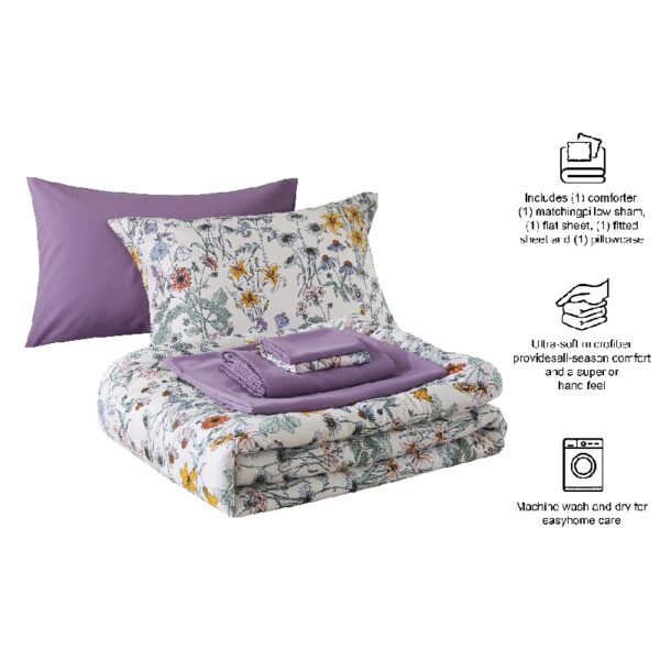 7 Piece Reversible Bed in a Bag Comforter Set with Sheets, Black, Queen