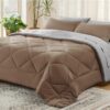 Light Purple Queen Comforter Set - 7 Pieces Reversible Queen Bed in a Bag, Queen Bed Set Light Purple and Grey with Comforters, Sheets, Pillowcases & Shams
