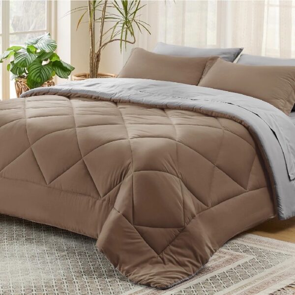 Light Purple Queen Comforter Set - 7 Pieces Reversible Queen Bed in a Bag, Queen Bed Set Light Purple and Grey with Comforters, Sheets, Pillowcases & Shams