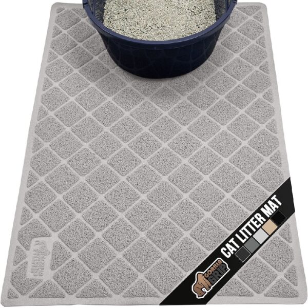 GRIP Cat Litter Box Mat, 35x23, Water Resistant Kitty Litter Trapping Mat, Textured Backing, Easy to Clean, Less Waste and Clean Floors, Kitten Supplies for Indoor Cats, Soft on Paws, Gray