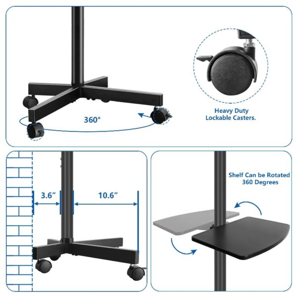 Modern Rolling TV Stand Mobile TV Cart for 32 to 65 inch Flat Panel TVs, Black