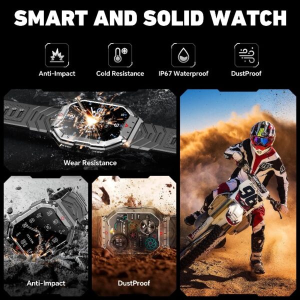 2.1-inch AMOLED Men Military Smartwatch，with Fitness Tracker/ Answer Make Calls /100+ Sport Modes/1ATM Waterproof, Mountain Travel Pedometer Watch fits for Android and Iphone Devices (Black)