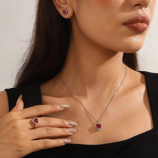Women Heart Jewelry Set Necklace Earrings Ring 925 Sterling Silver February Birthstone Amethyst Wife Mother Birthday Valentine's Day Gift