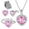 Women Heart Jewelry Set Necklace Earrings Ring 925 Sterling Silver February Birthstone Amethyst Wife Mother Birthday Valentine's Day Gift