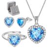 Women Heart Jewelry Set Necklace Earrings Ring 925 Sterling Silver February Birthstone Amethyst Wife Mother Birthday Valentine's Day Gift