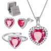 Women Heart Jewelry Set Necklace Earrings Ring 925 Sterling Silver February Birthstone Amethyst Wife Mother Birthday Valentine's Day Gift