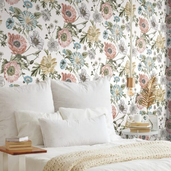 RoomMates Vintage Poppy Peel & Stick Wallpaper, 20.5 in x 18 ft, 30.75 Sq. ft