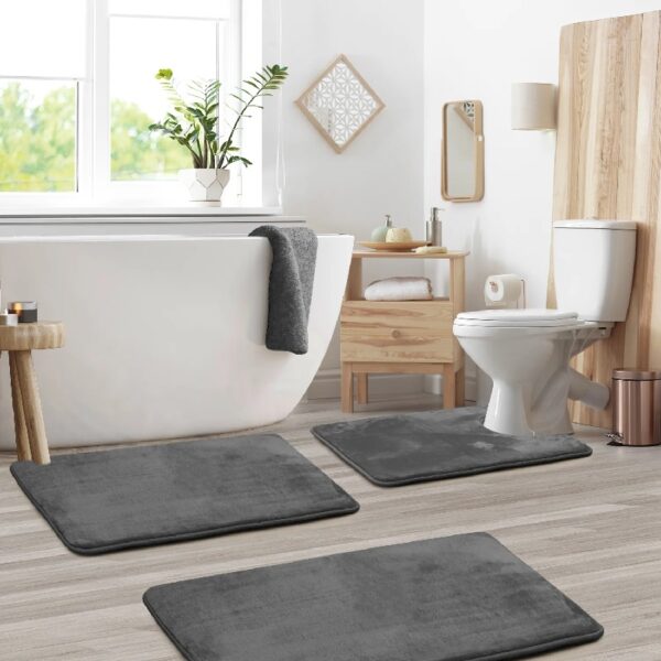 Nestl Set of 3 Absorbent Memory Foam Bath Mat Bathroom Rugs, Gray, Large 20