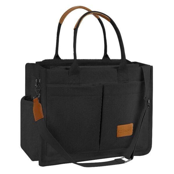 Canvas Tote Bag for Women With Side Pockets, Laptop Work Crossbody Everyday Satchel, Purses Shoulder Tote Bag Everyday Satchel Handbags Messenger for Travel Nurse College Gift, Black