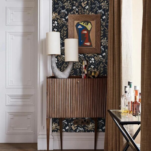 17.3-in x 393-in Floral Wallpaper Peel and Stick Floral Black Wallpaper Self Adhesive Flower Wall Paper Contact Paper Home Decor Wall Covering Old Furniture Renovation