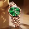 Women Watch Fashion Rose Gold Diamond Analog Quartz Female Watch for Women Luxury Dress Ladies Stainless Steel Luminous Waterproof Date Wrist Watches Green Dial