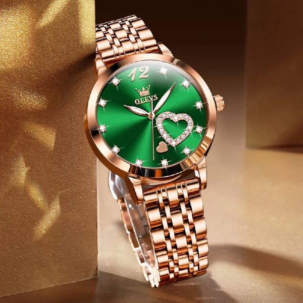 Women Watch Fashion Rose Gold Diamond Analog Quartz Female Watch for Women Luxury Dress Ladies Stainless Steel Luminous Waterproof Date Wrist Watches Green Dial