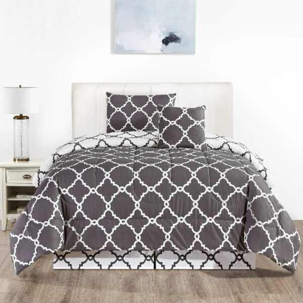 Lux Decor Collection 5 Piece Queen Down Alternative Comforter Set, Washable Duvet Bedding Set - Quatrefoil Navy