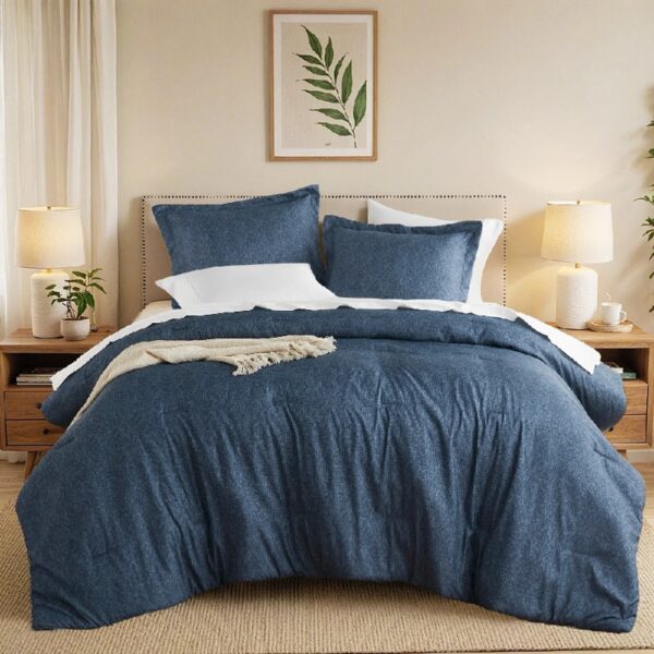 Full/Queen Comforter Sets, Reversible 3 Piece Extra Soft Bedding Set, Chambray Print Sage Green Comforter Bed Set with Pillow Shams