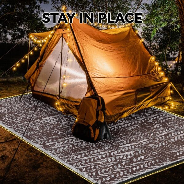 Outdoor Rugs 5' x 8' Rug, Waterproof Patio Mat, Stylish Plastic Straw Reversible Area Rug for Picnic RV Camping Porch Balcony, Black and White