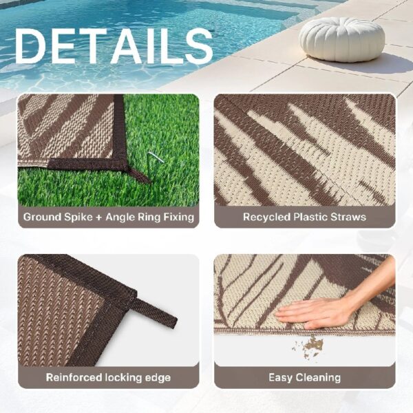 6'x9' Outdoor Rugs Patio Waterproof Outside Mat Reversible Plastic Camping Carpet,Black & Grey