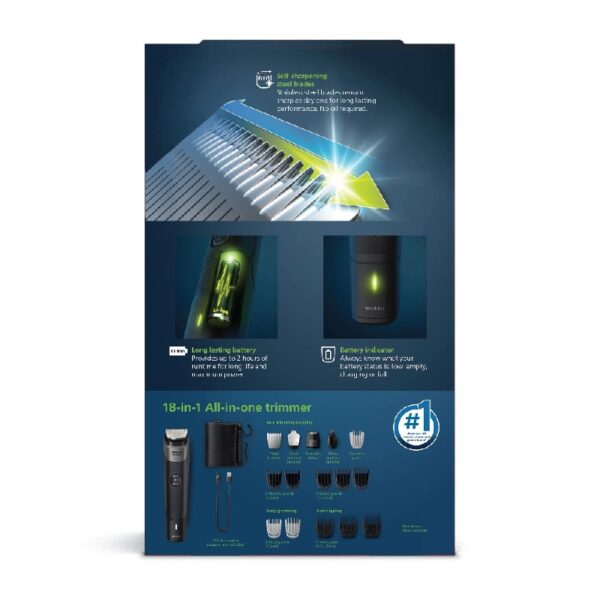 Multigroom Series 5000 18 Piece, Beard Face, Hair, Body and Intimate Hair Trimmer For Men - No Blade Oil MG5900/49
