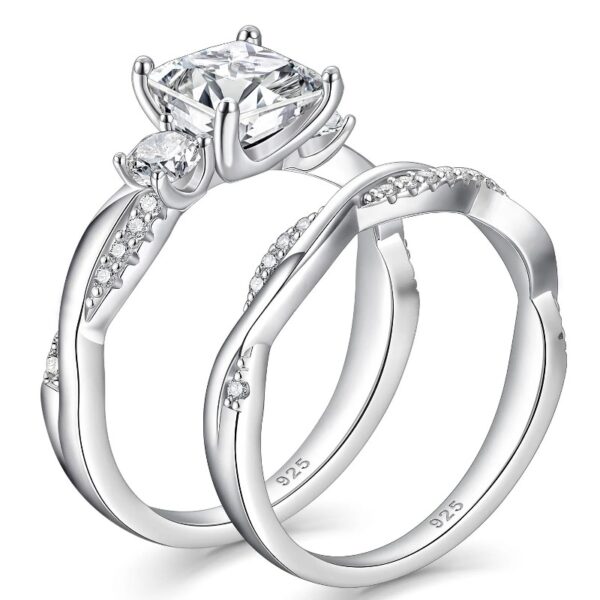 1 Carat Wedding Ring Sets Infinity Band Princess Sterling Silver Rings for Women CZ Size 7