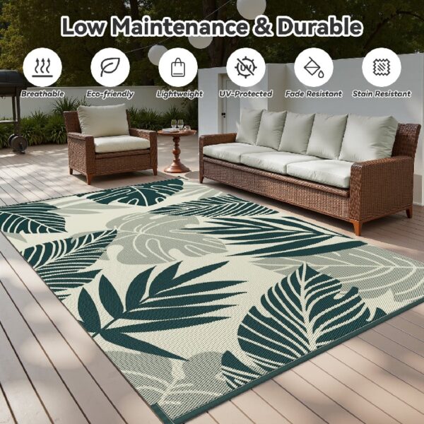 Outdoor Rug Carpet 5'x8' Waterproof Reversible Patio Rug Portable Indoor Outdoor Rug Plastic Straw Rug for Beach RV Camping Garden Picnic Deck Backyard Porch Decor Black