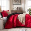3 Pieces Bed in a Bag Comforter Set Duvet Insert,Reversible,Red/Black,Full Size Comforter Set-200GSM