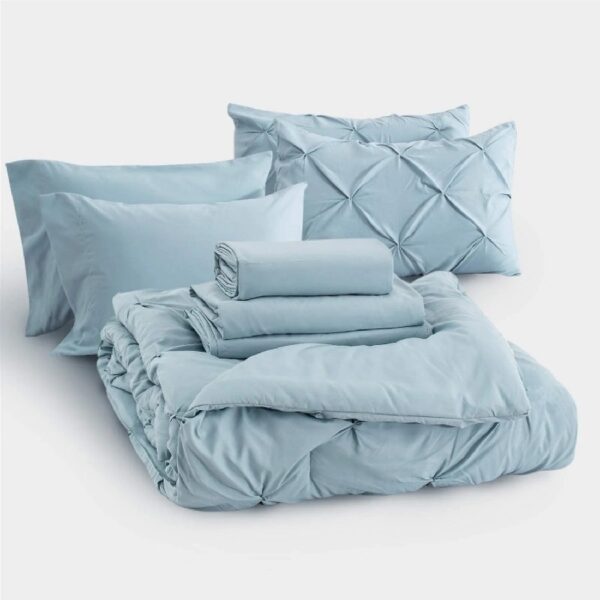 Dorm Bedding Twin Comforter Set - 5 Pieces Pintuck Bed in A Bag with Comforters, Sheets, Pillowcases & Shams